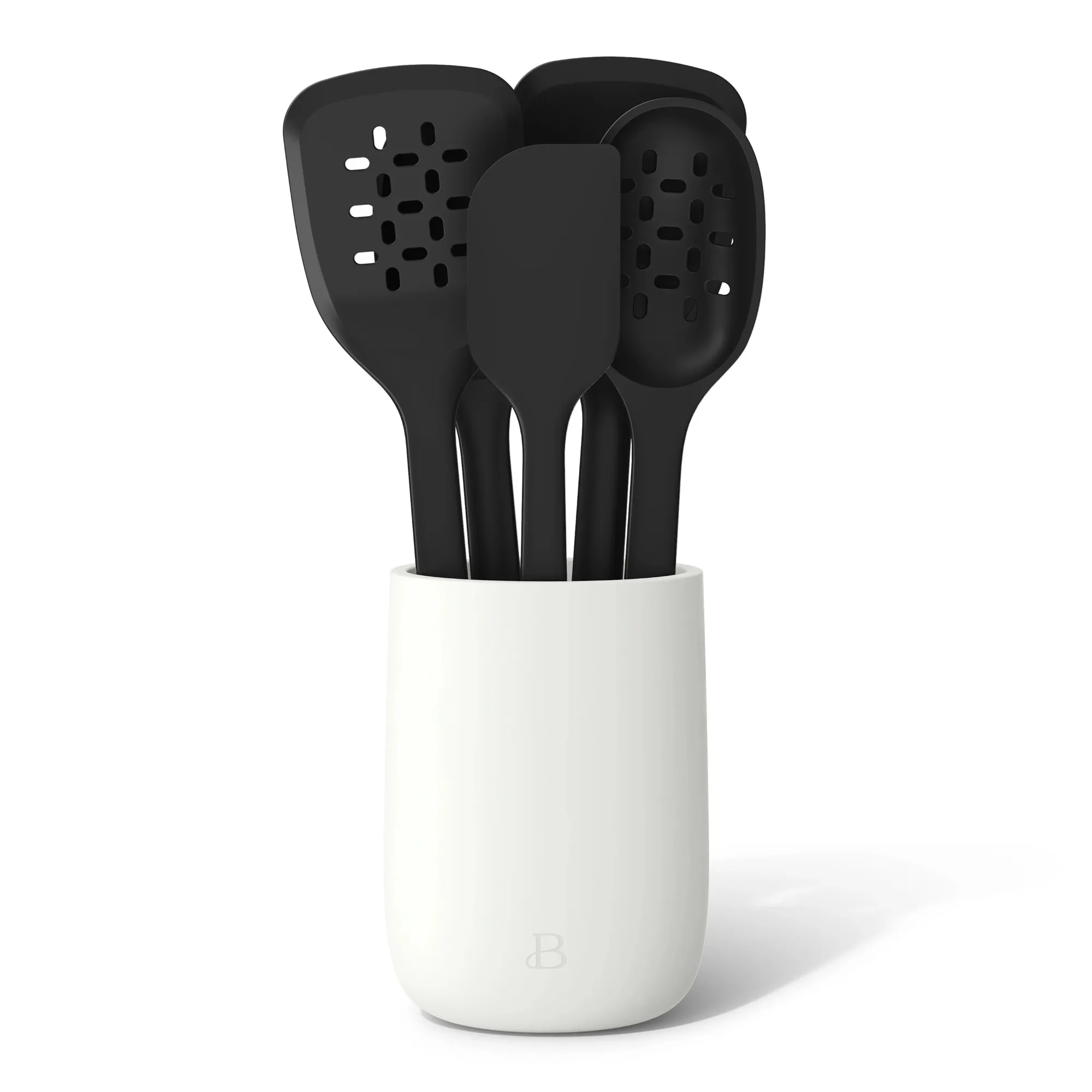 

6-Piece Silicone Tool Set with Ceramic Crock, Black Sesame