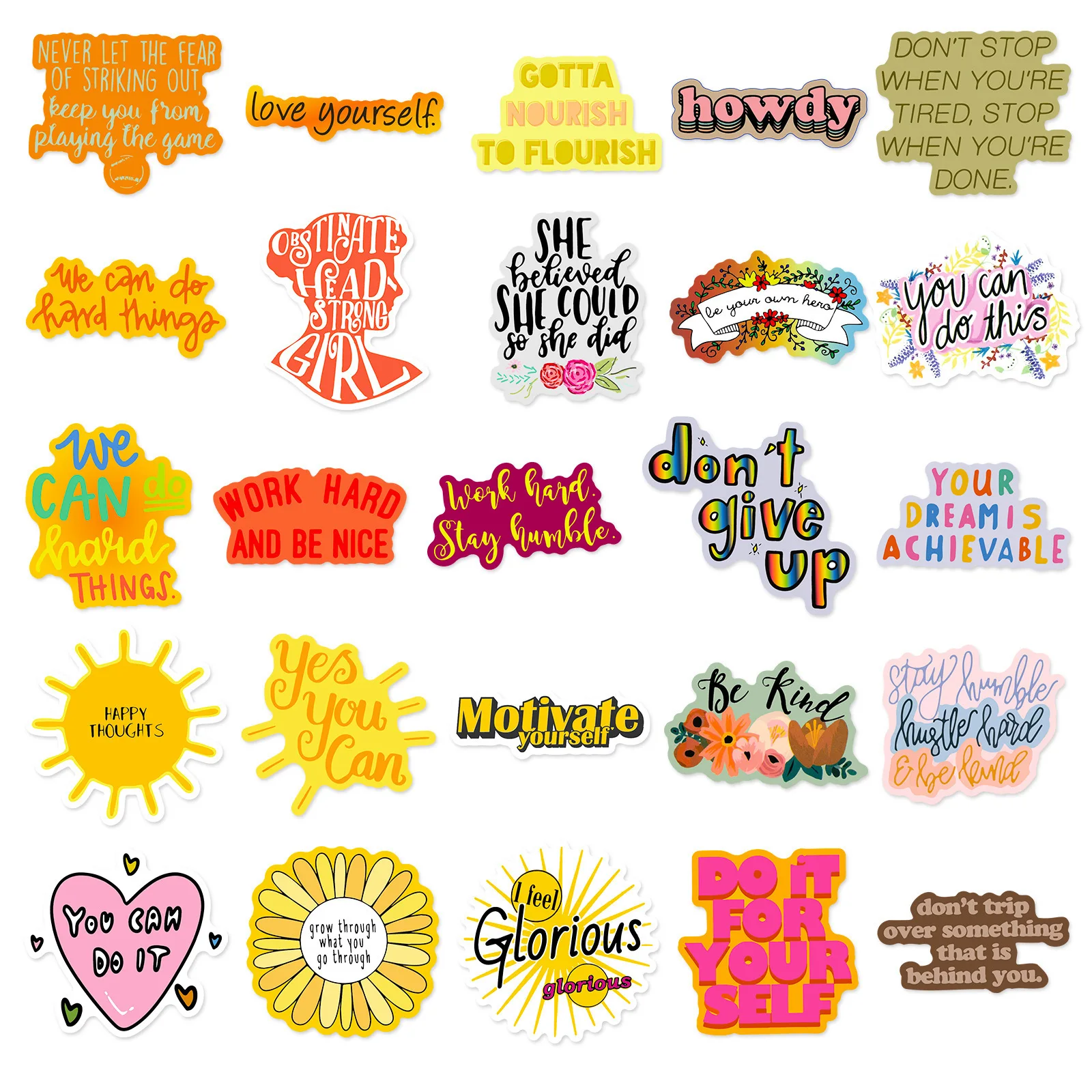 50 pçs dos desenhos animados texto inspirador adesivos diy bagagem adesivos inglês criativo graffiti estacionário adesivos