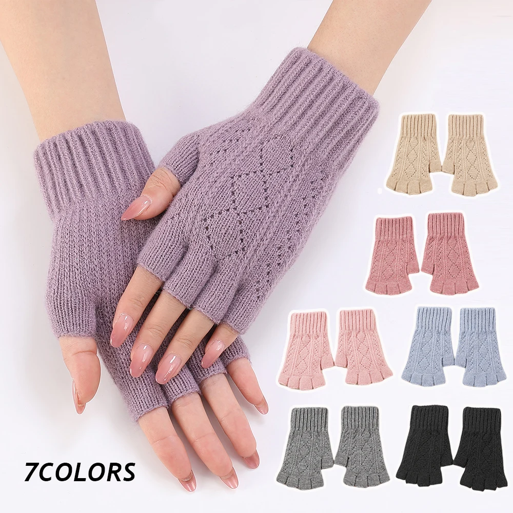 Half Finger Hollow Gloves For Women Men Knitted Winter Warm Woolen Fingerless Gloves Cashmere Workout Unisex Cycling Mittens