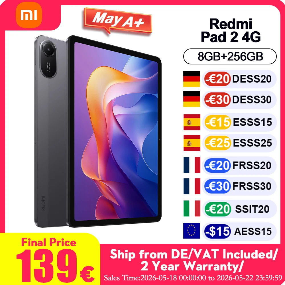 Version Globale Xiaomi Redmi Pad 2 4G 11 pouces, écran 2.5K ultra-clair, prend en charge jusqu'à 2 To de stockage extensible, batterie 9000 mAh, 8+256 Go