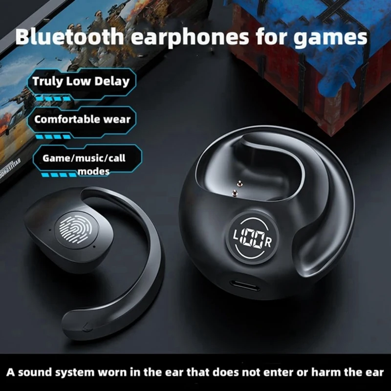 BNVN-Bluetooth otwarte słuchawki gamingowe IPX5 wodoodporne sportowe bezprzewodowe słuchawki Bluetooth z redukcją szumów dla Androida/IOS