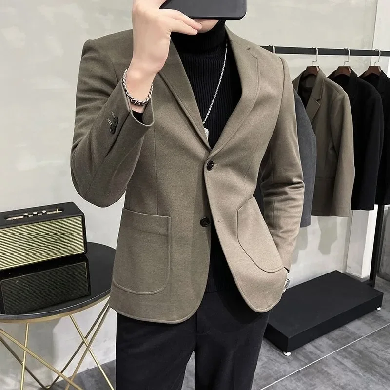 

Pocket Single Breasted Men's Suit Jackets New in High Quality Elegant Coat Classic Trendy 2025 Simple Fashion Casual Male Blazer