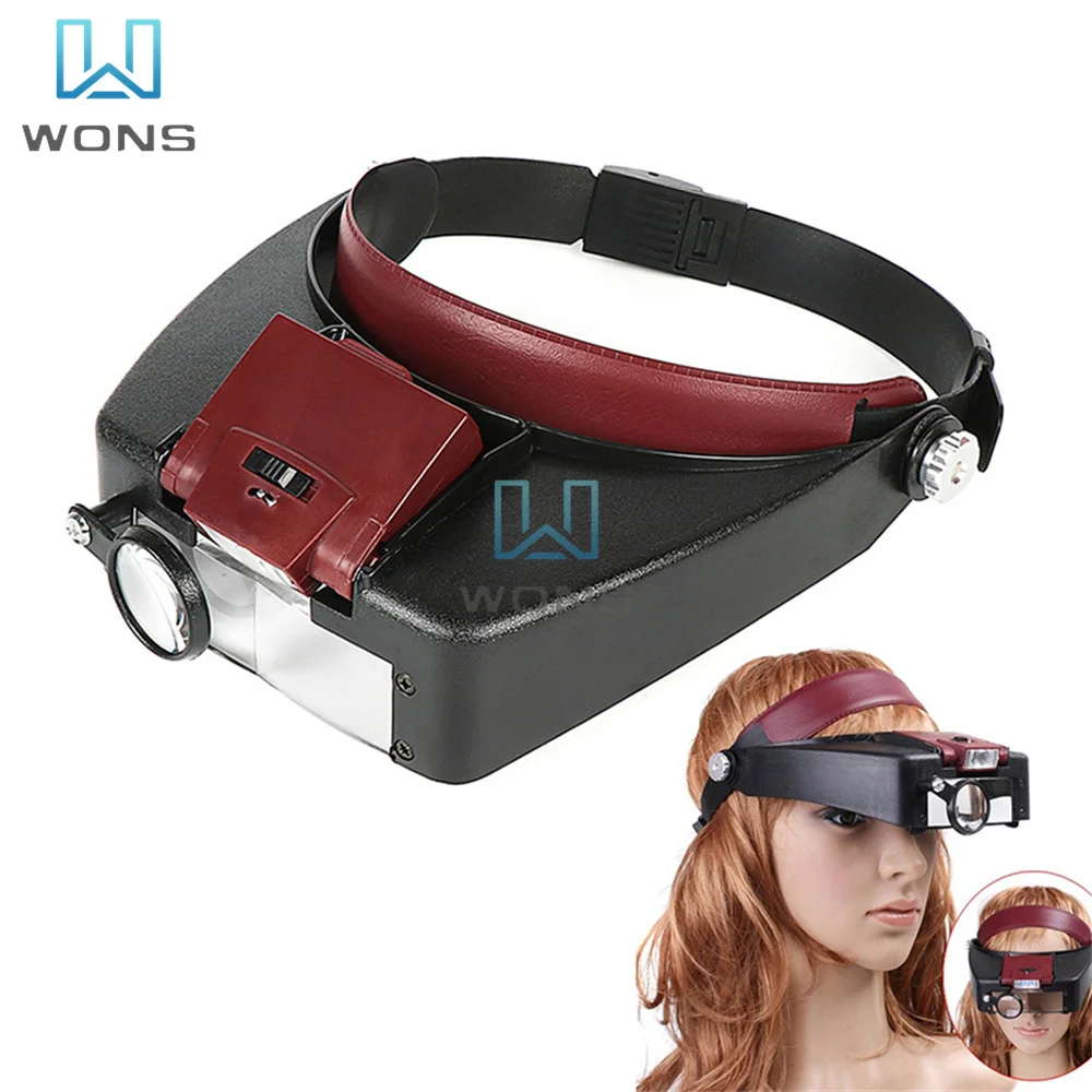 Head Mounted Magnifier Computer Mobile Phone Chip Repair Reading Dental Beauty Multi-function Double Lamp Multiple Magnifier 10X