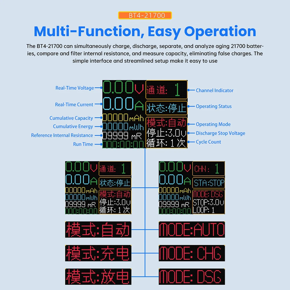 Four-Channel Mini  Battery Tester With Color Screen For 21700 Battery Testing Charge/Discharge Battery Capacity Tester