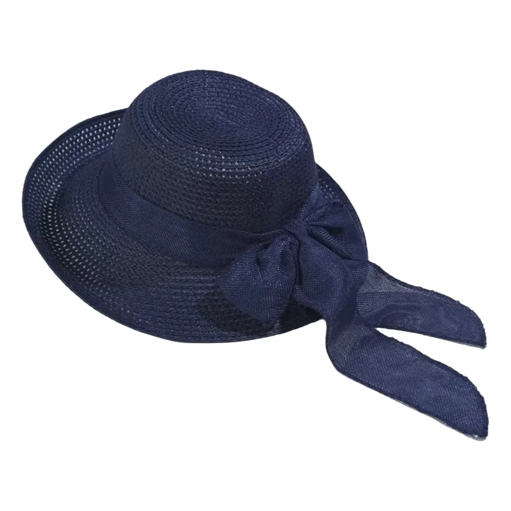 Folding Sun Cap Portable Straw Weaving Beach Hat Hollow Out Foldable Bow Fisherman Cap Polyester French Style Bucket Hat Sport