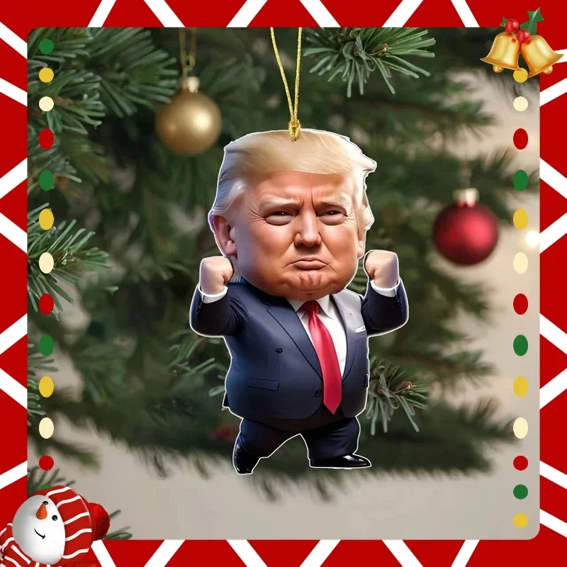 Funny Interesting Acrylic Trump Cartoon Pendant Funny Trump Pendant Keychain with Car Doll Hanging Christmas Tree Pendant