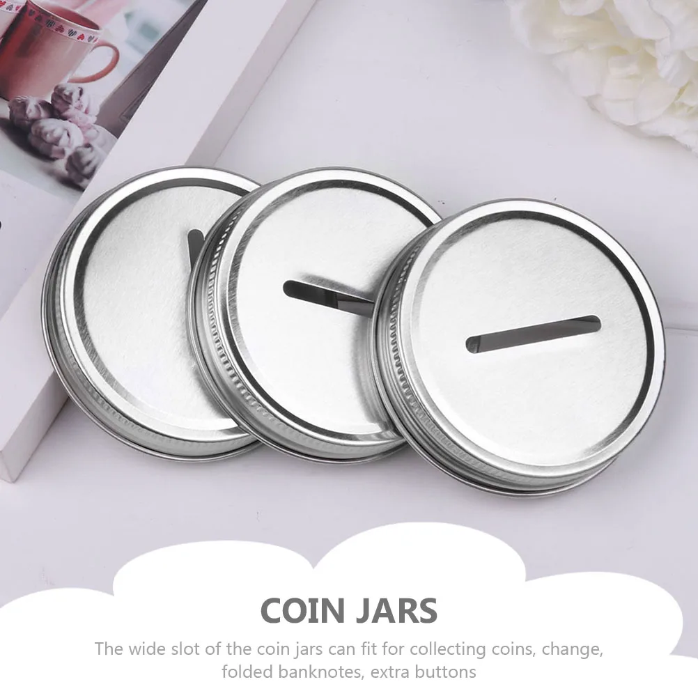 

12pcs Tinplate Mason Jar Lids Coin Slot Canning Caps For Piggy Banks Storage Jars Heat Resistant Large Capacity Round