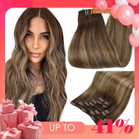 Extensiones de cabello humano con brillo completo, extensiones de cabello humano con Clip, 7 Uds., 105G, extensiones de cabello de doble trama, cabello humano para mujer