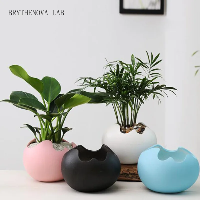 Morden Style Porcelain Eggshell Shape Green Plant Pot Art Garden Creative Flowerpot Vase Planter Home Decor