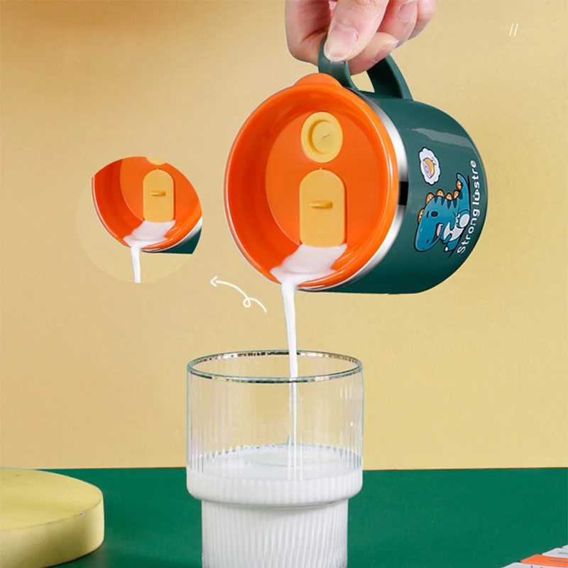 250ml/8.5oz bambini che bevono cannuccia per l'alimentazione tazza per bambini con coperchio e cannuccia e tazza per il latte in acciaio inossidabile 304 Anti goccia Cartoon One Hand Grip