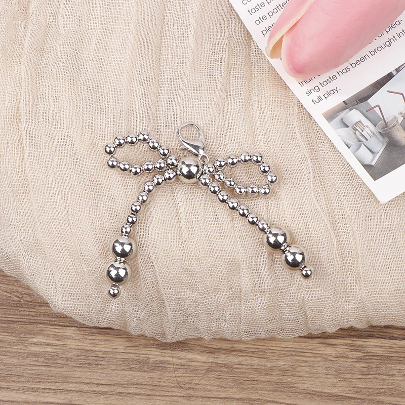 2pcs Bow Shoelace Chain Decor Handmade Pearl Bead Bowknot Shoe Buckle Decoration Accessories DIY Keychain Bag Pendant