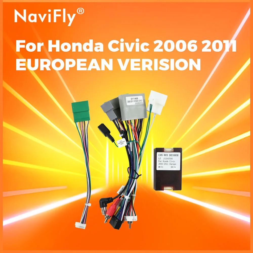 android Car radio cable Canbus Box Decoder For Honda Civic 2006 2011 European version 16 pin Wiring Harness Plug Power Cable