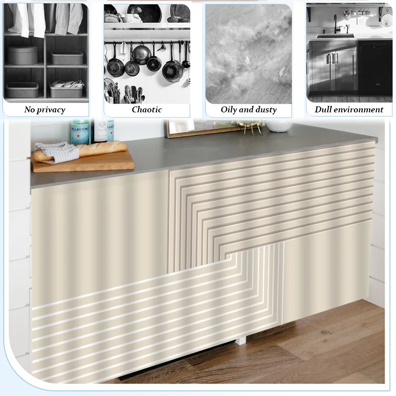 Modern Geometric Pattern Cabinet Privacy Curtain Self Adhesive No Drill Under Sink Skirt for Kitchen Laundry Storage Furniture