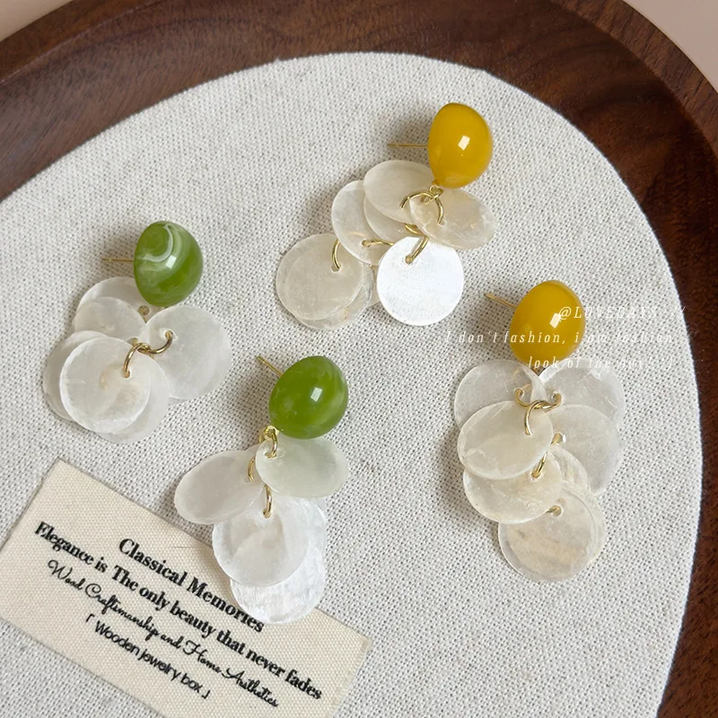 Earrings Shell Avocado Green Lightweight Premium Summer Sweet Minimalist Stud Flattering for Women Daily Elegant Essential