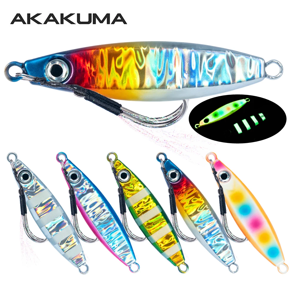 1 unidade Isca de Metal Luminosa para Pesca de Arremesso Lento 10g-100g, Isca de Jigging para Costa, Isca de Pesca Afundante com Anzol Duplo