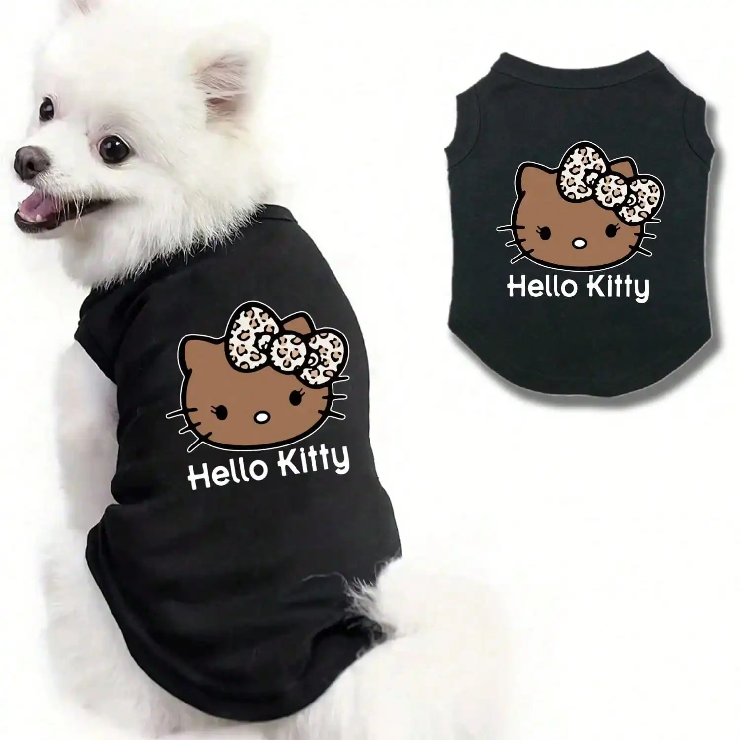 

1 шт. Тонкий жилет для собак с мультяшным леопардовым принтом и изображением кошачьей головы.