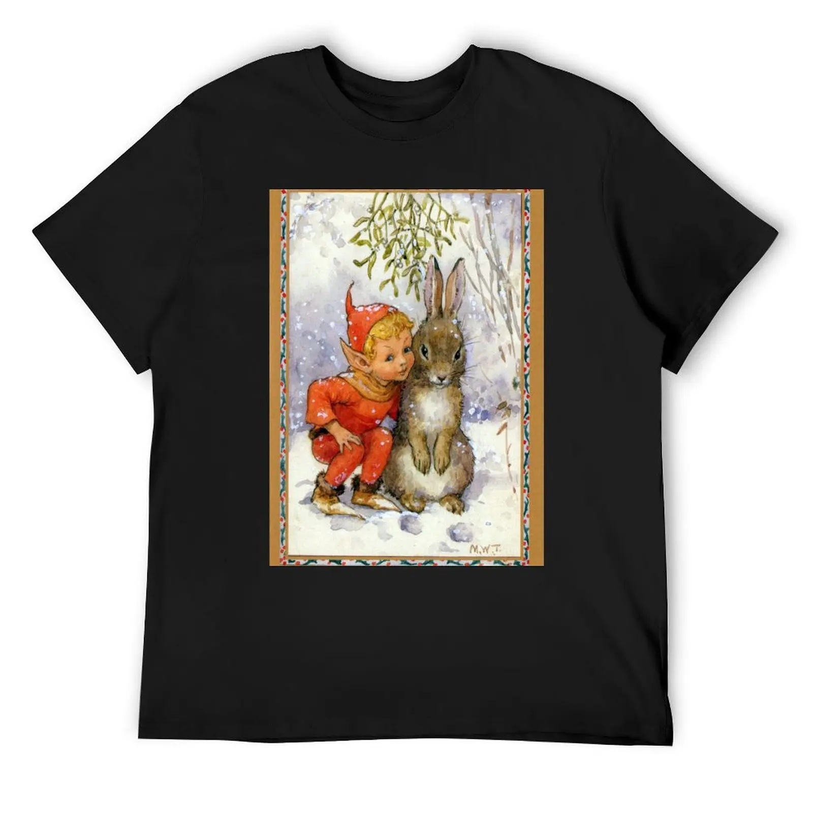 

Elf and Rabbit Under Mistletoe Christmas - Margaret Tarrant T-Shirt custom t-shirts T-shirts man essential t shirt men t shirt