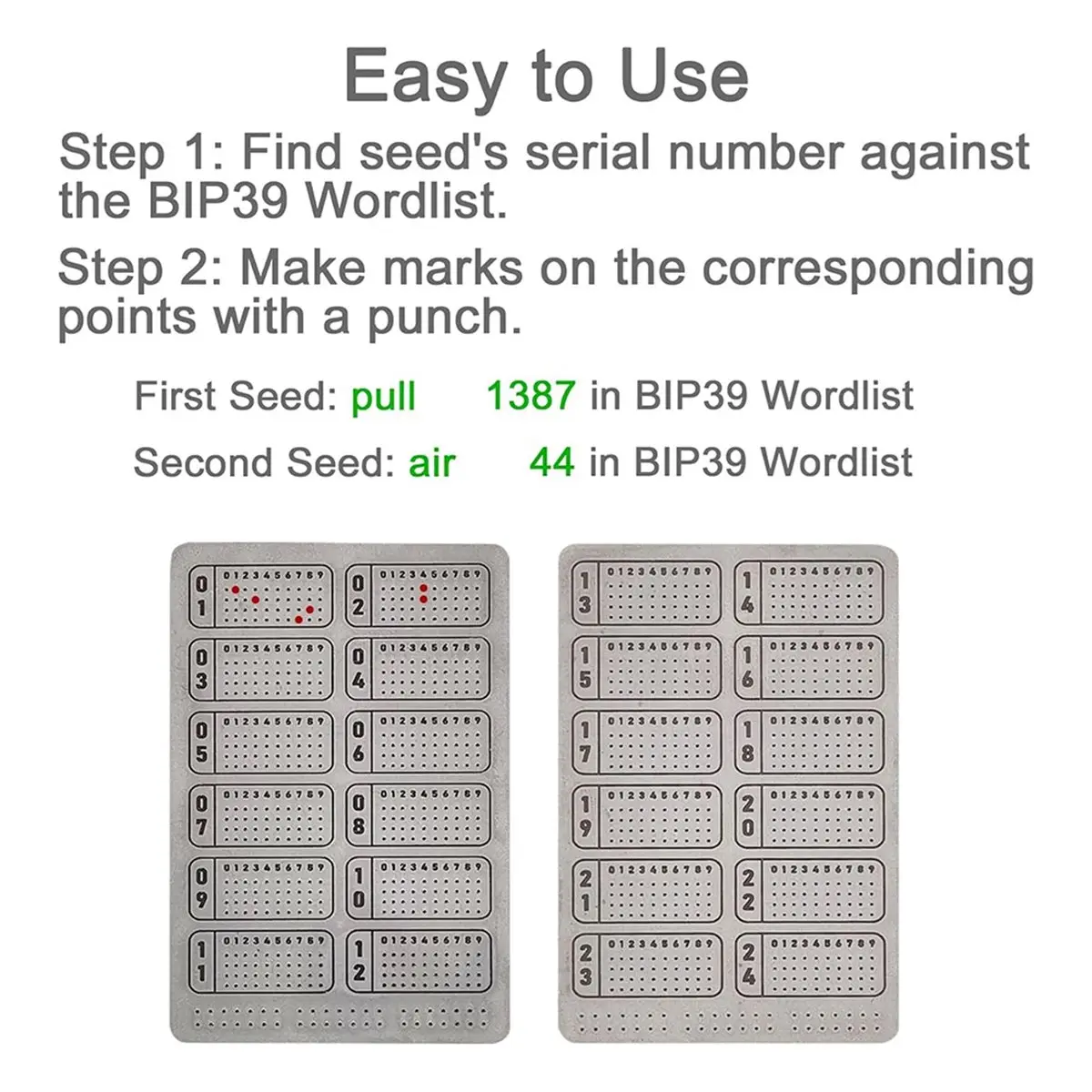 Crypto Seed Phrase Storage Metal Plate,Cold Wallet Backup for 12, 18, 24 Words for Ledger,, BIP39 Hardware Wallets view 5