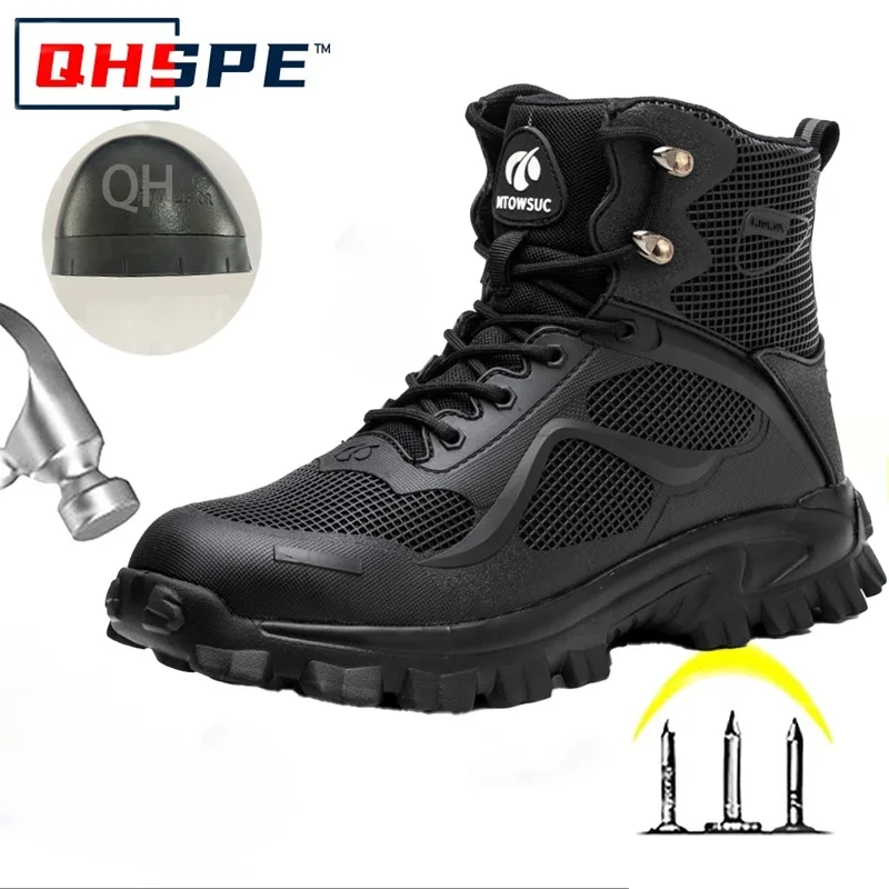 High Top Safety Shoes with Steel Toe Caps Anti-Smashing & Anti-Piercing Wear-Resistant Anti-Slip Labor Protection Footwear