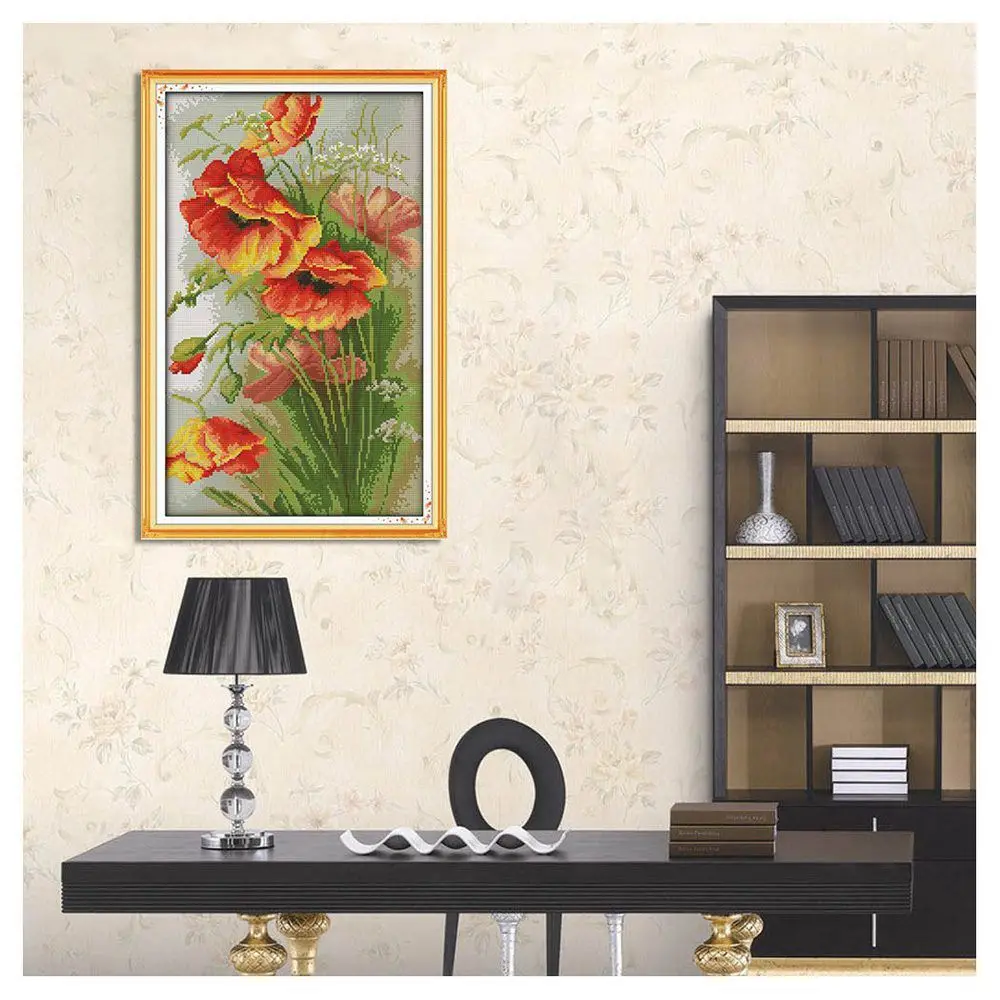 A79I DIY Handmade Needlework Counted Set Embroidery Kit 14CT Flowers Pattern -Stitching 33 * 50cm Home Decoration