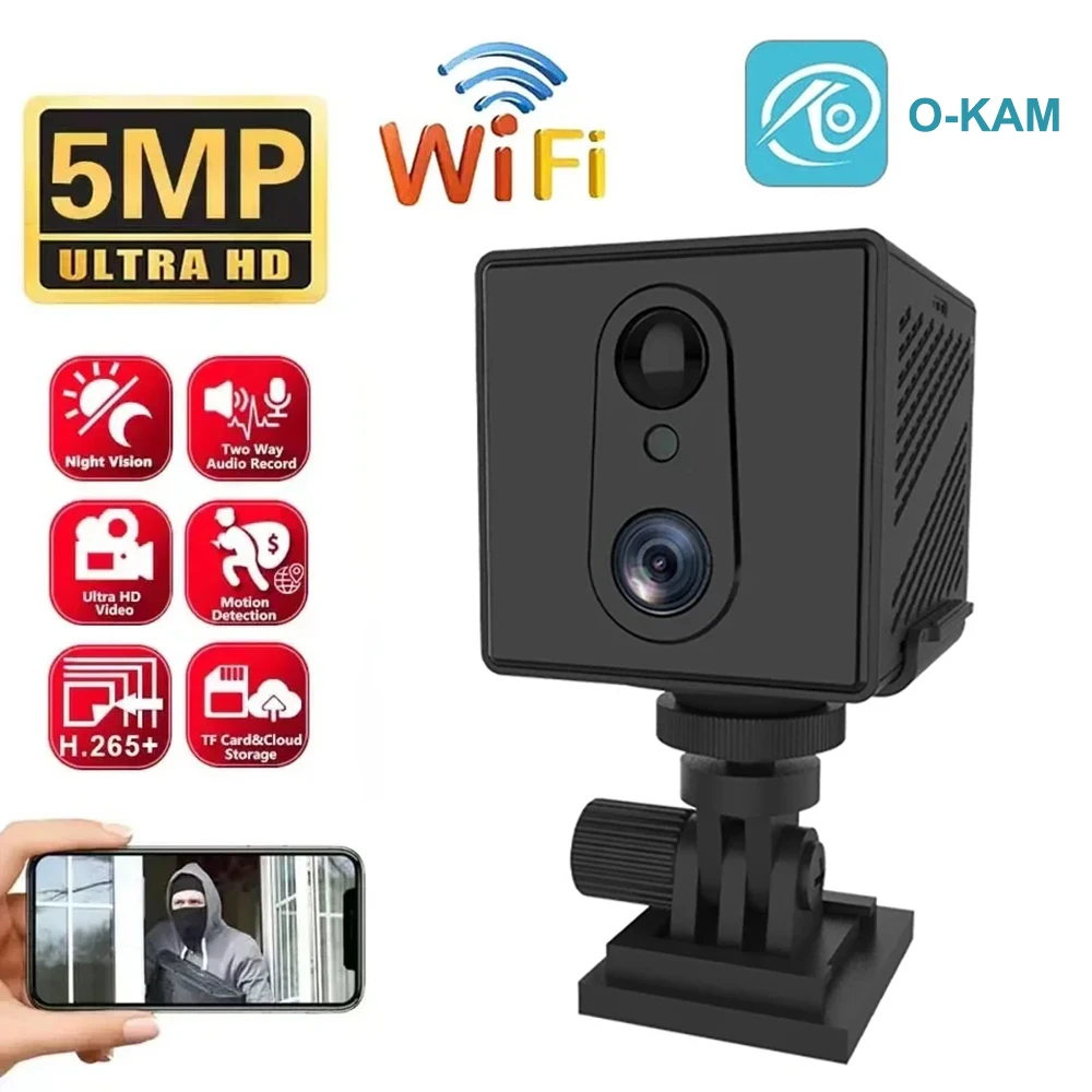 Mini Security Camera 4G SIM Card WiFi 5MP Night Vision Surveillance Camcorder 3000mAh Battery Low Power Voice Intercom CCTV Cam