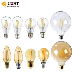 Retro Edison levou bulbo do filamento, lâmpada de vidro, vintage vela luz, c35, g45, a60, st64, g80, g95, g125, e27, e14, b22, ac 220v