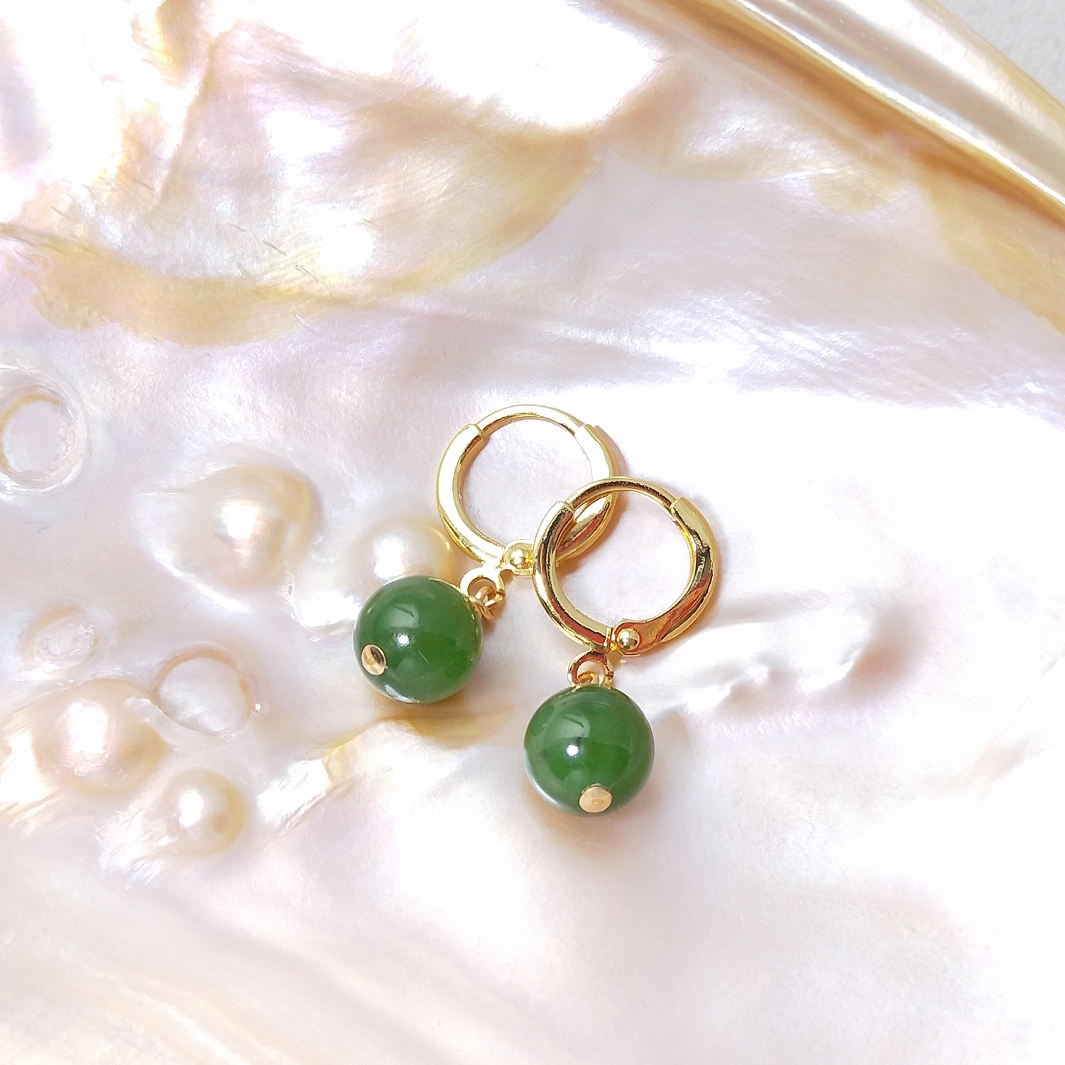 

Lii Ji Hetian Jade European 14K Gold Filled Hoop Earrings Natural Stone Handmade Simple Earrings For Daily Wear
