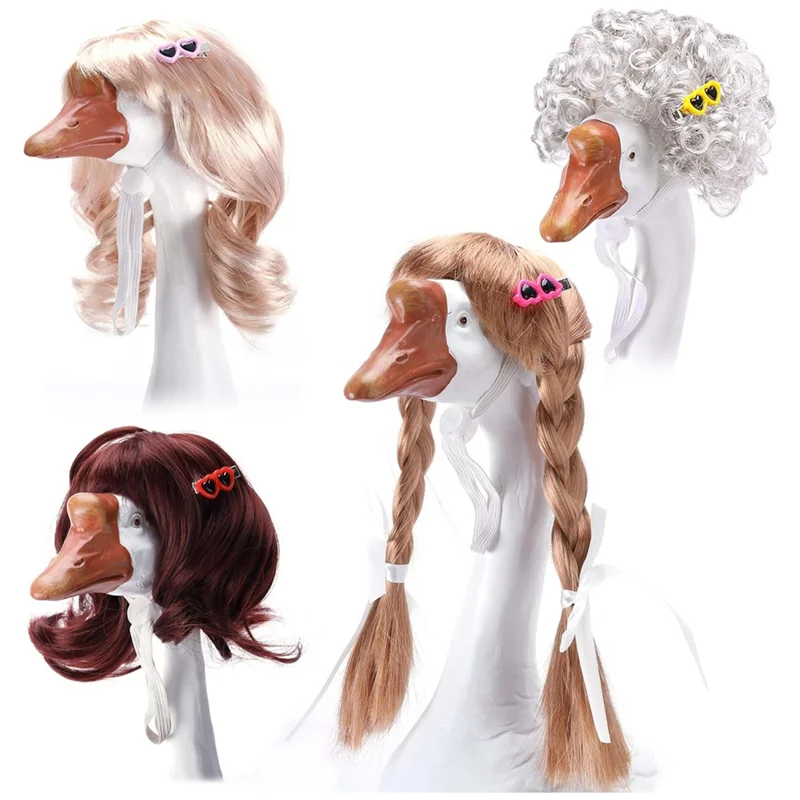 ABKP-Porch Goose Outfit, парик из 4 предметов с заколками для волос, милый костюм с статуей газона и гуся, коса, парик для улицы