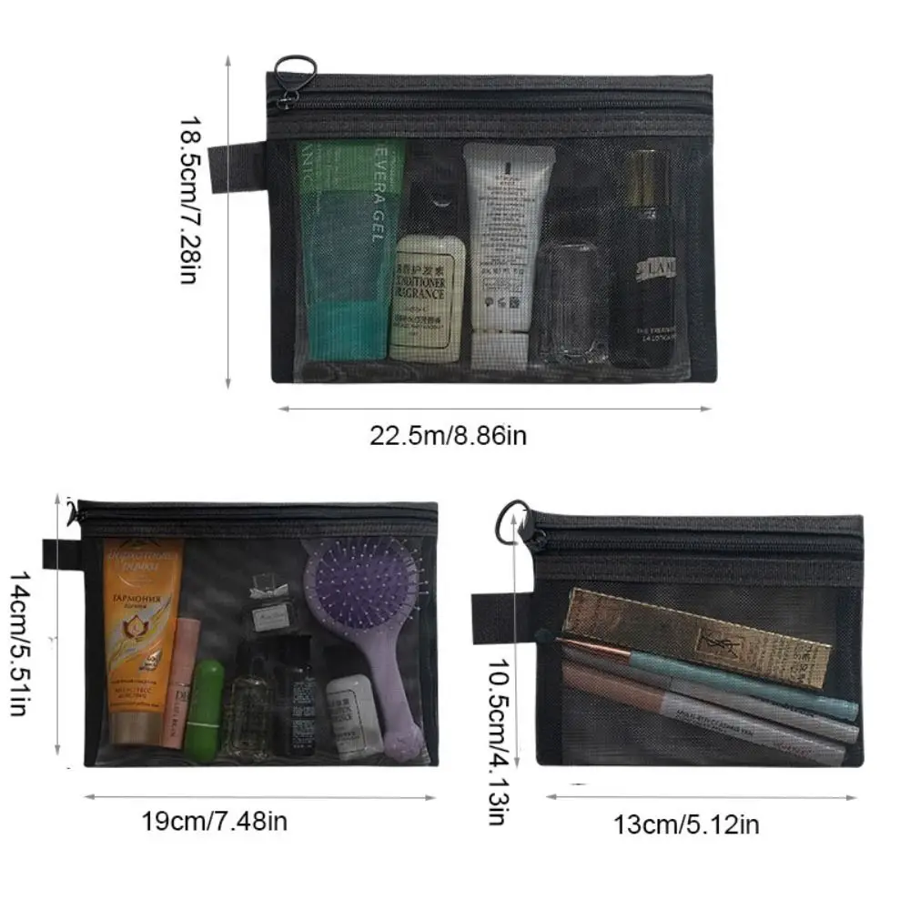 Fashion Large Capacity Mesh Cosmetic Bag Square Bag Zipper Bag Makeup Bag Pencil Cases Wash Pouch Cosmetic