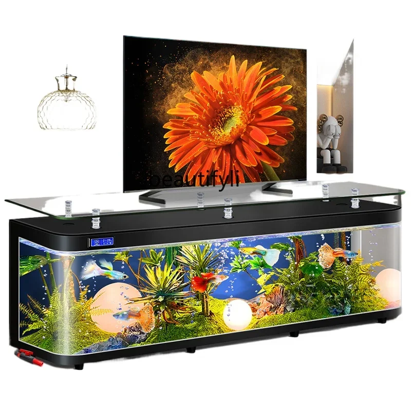 

Living Room Home TV Cabinet Fish Tank Aquarium Ecological Lazy Change Water Floor Glass Fish Globe