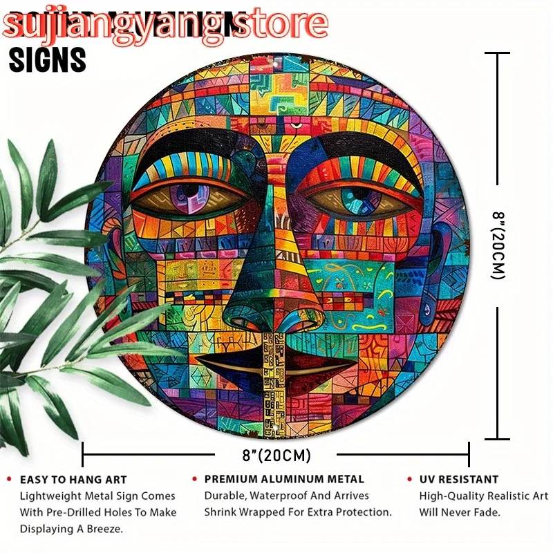 Colorful Mask Theme 20.32x20.32cm Round Aluminum Wall Sign - UV & Scratch Resistant, Easy-Hang Indoor/Outdoor Decor, Perfect for