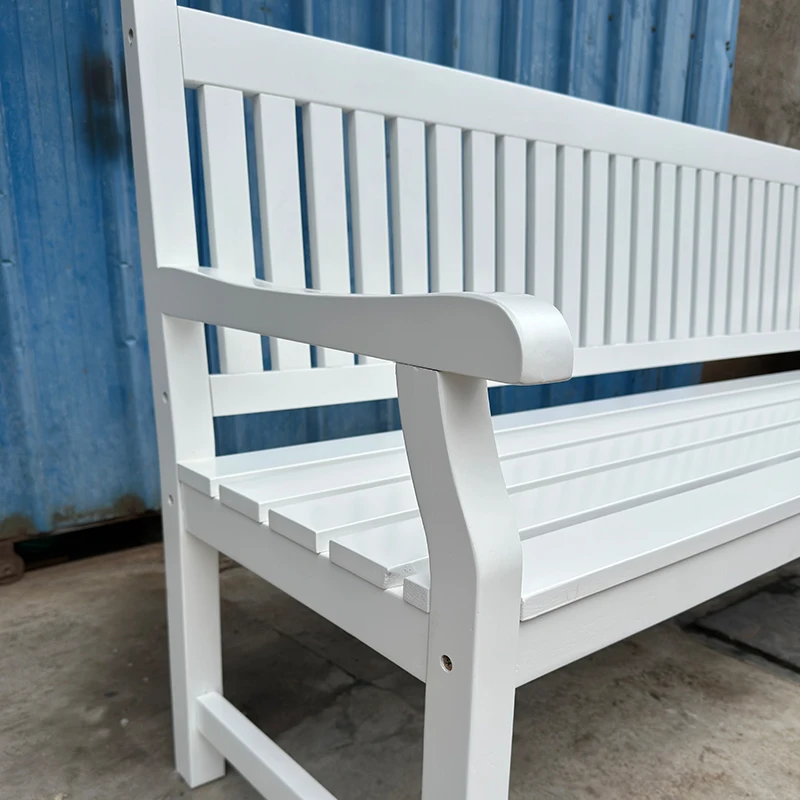 Modern White Urban Bench Garden Bench Wood Material Outdoor Furniture High Bench with Backrest Armrest for Garden & Patiopromote