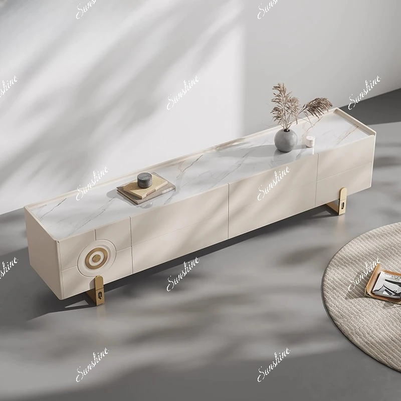 Combinação de mesa de centro moderna italiana minimalista para sala de estar armário de chão de laje de rocha FT