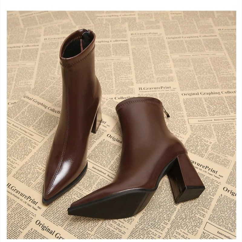 

Women Elegant Outdoor Fashion Pointed Toe Boots New Retro Comfortable Ankle Boots High Heels Dress Shoes Women Zapatos De Mujer