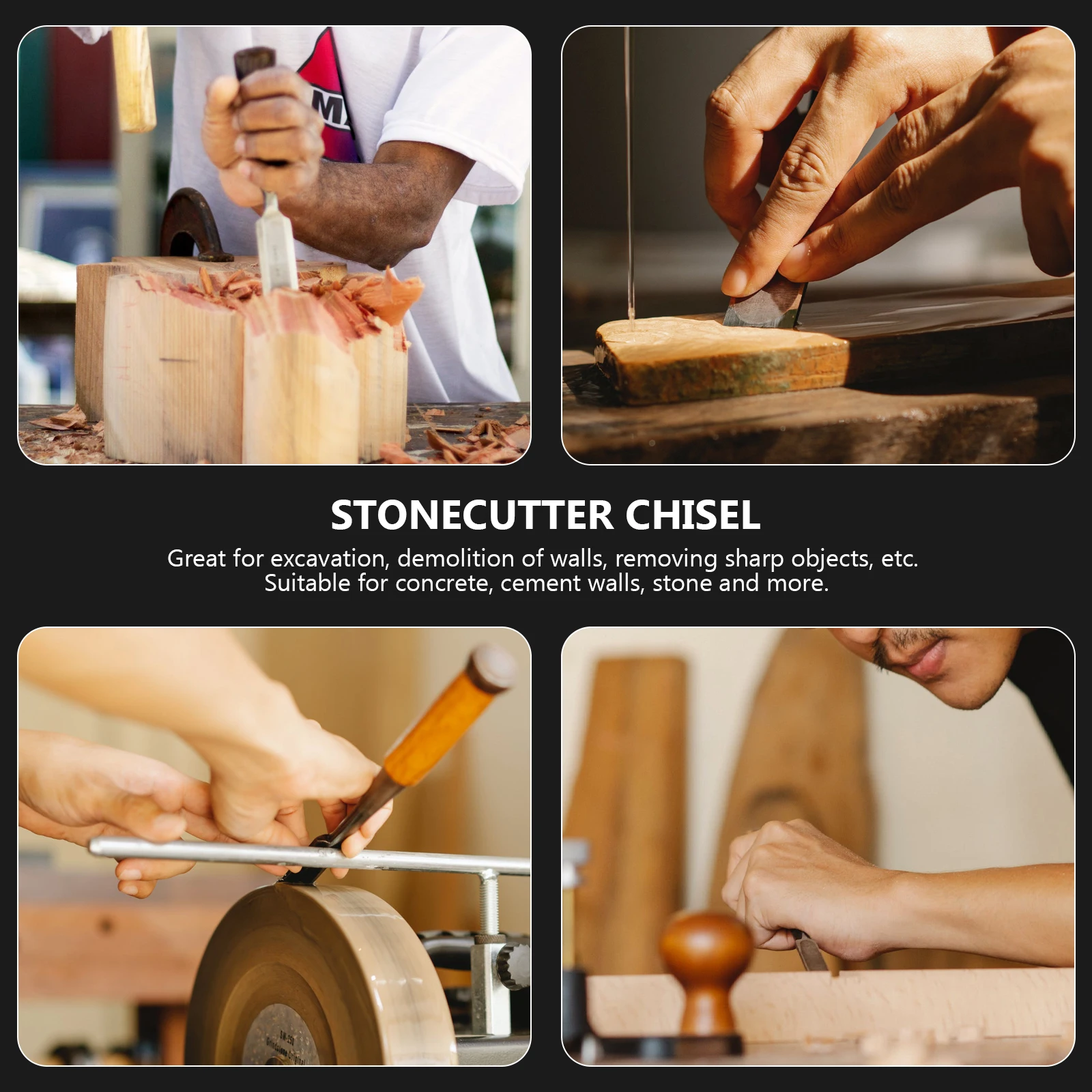 

3Pcs Thread Design Cement Chisels Stone Carving Masonry Chisels for Wall Stone Concrete Cement Chisel