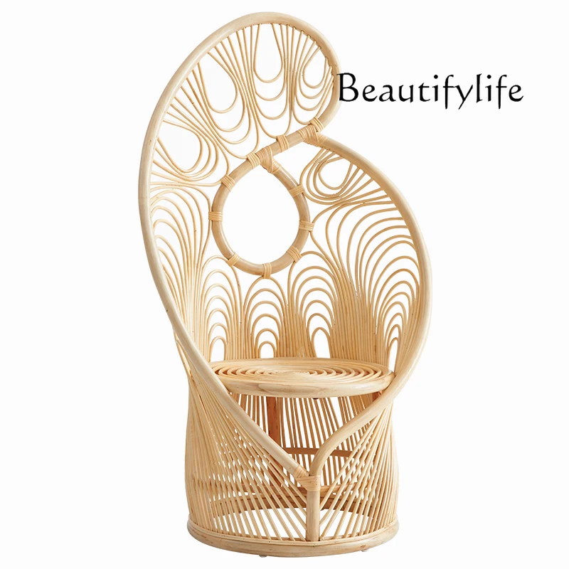 

Rattan chair retro art rattan bed and breakfast high backrest home simple designer style fashion creativity