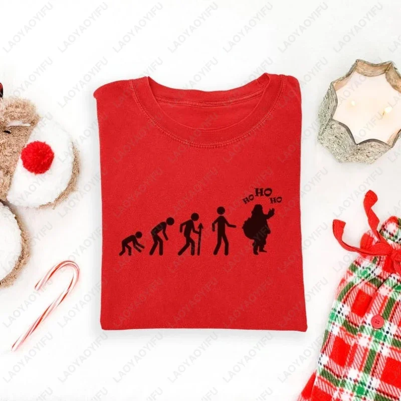 Evolution To Santa Funny Christmas Tees New Year Xmas Holiday Gift Camisetas Men Women Cotton Tops Creative Funny Humor Tshirt