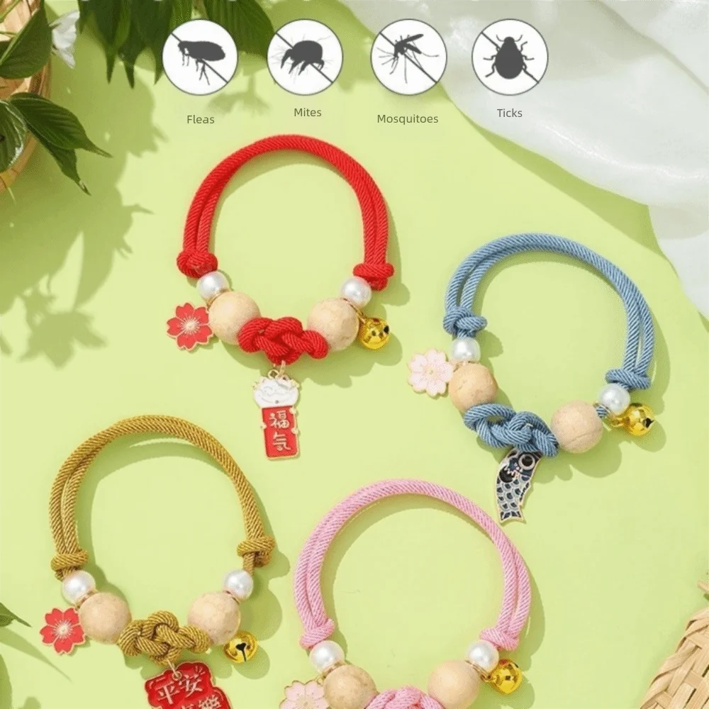 Fashion Adjustable Cat Flea Collar Handmade with Bells Cat Insect Resistant Collar Ethnic Design Antiflea Tick Collar Gift