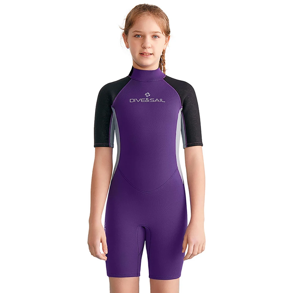 Youth Girls Boys Neoprene 2.5mm Shorty Wetsuit Diving Suit One-piece Swimwear Short Surfing Swimming Swimsuit Wet Diving
