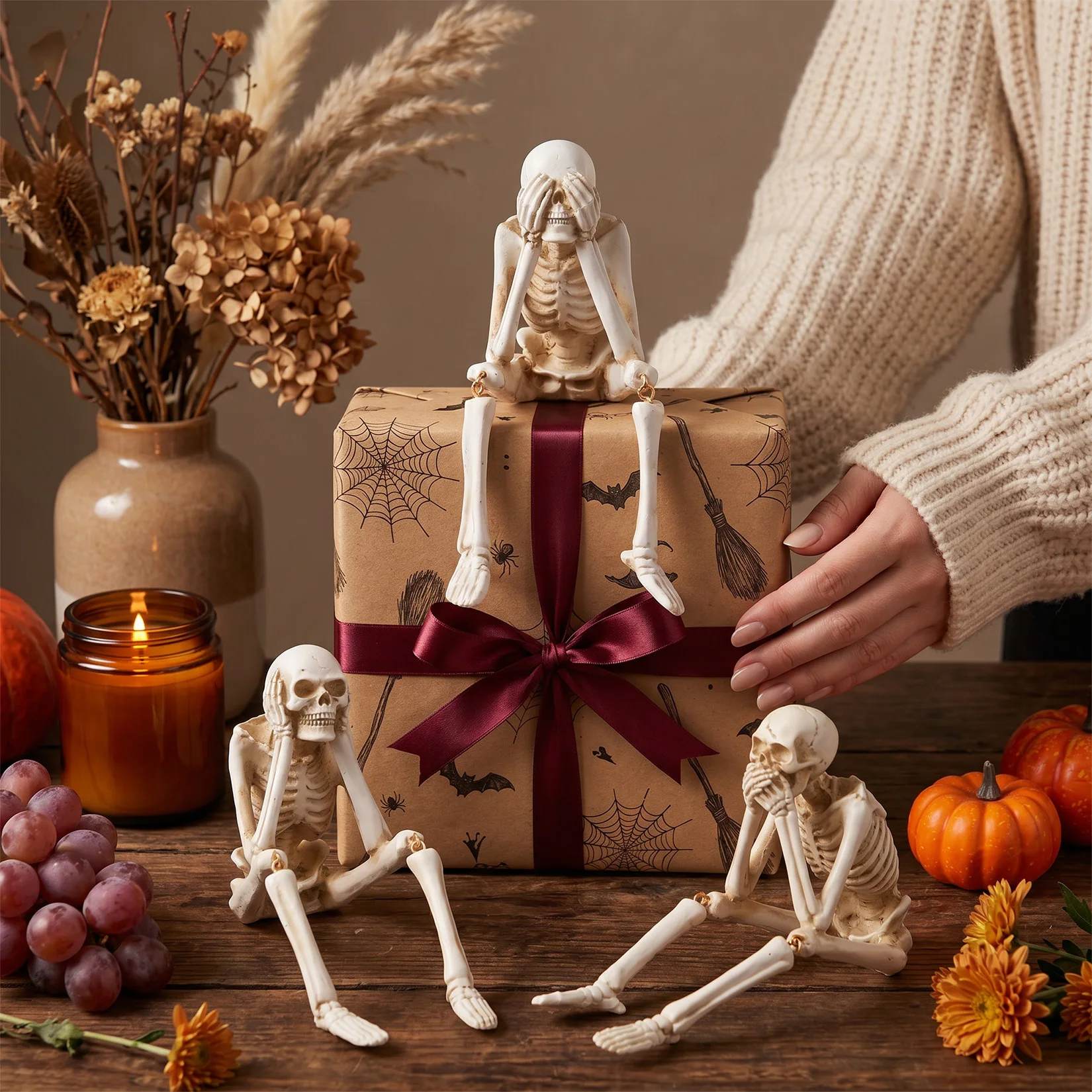 3 Pcs Halloween Skeleton Decor Indoor Hear See Speak No Evi-l Skeletons For Mantel Shelf