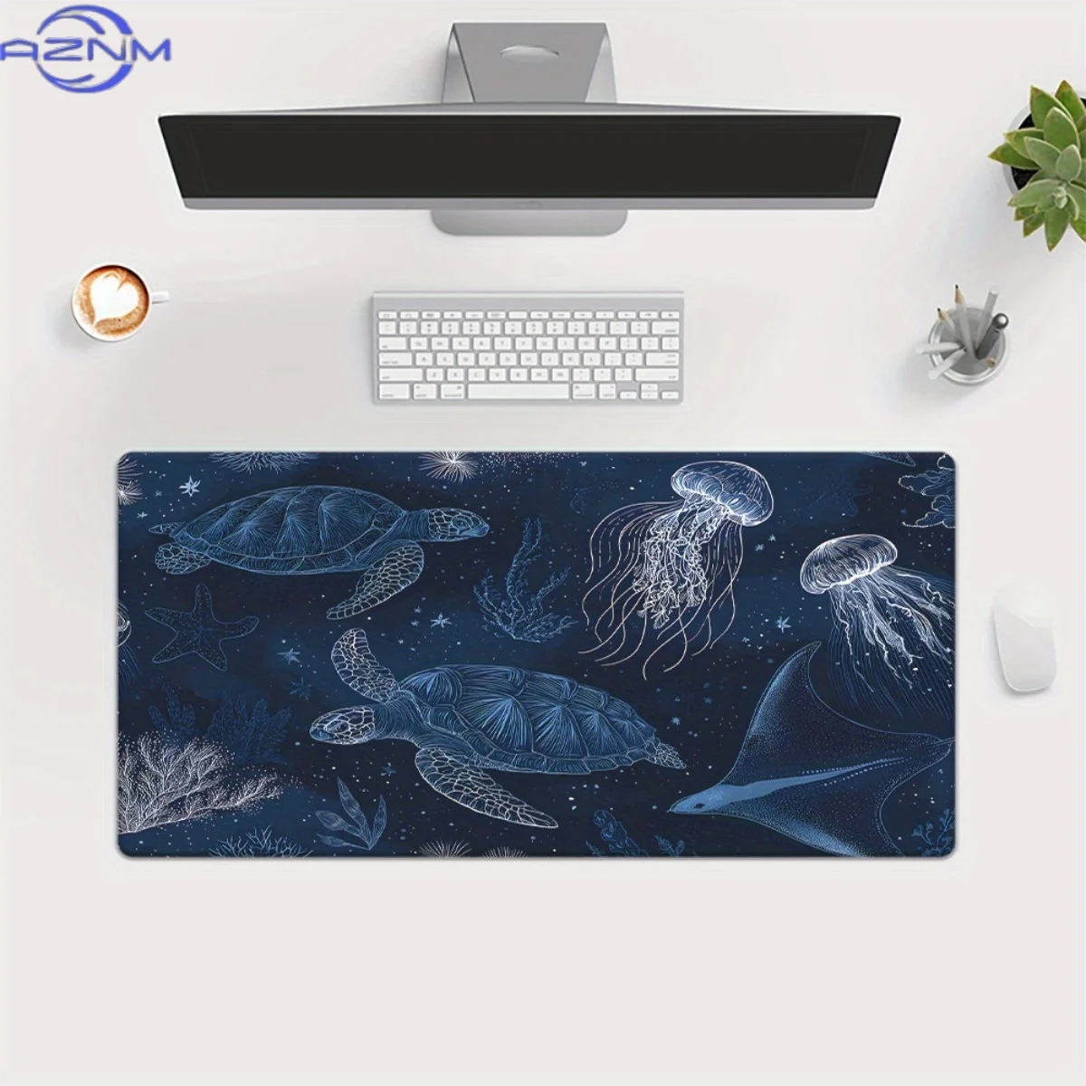 1pc of HD Printed Desk Pad Featuring Sea Turtles And Jellyfish Pattern, a Multifunctional XXL Mousepad, Perfect for Computer Gam