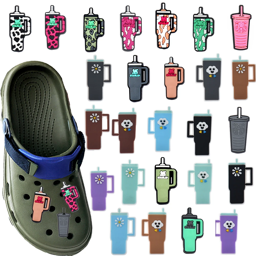 26pcs Cartoon Creativity Water Cup Series PVC Shoe Charms Accessories DIY Detachable Sandals Shoe Decorations Buckle Gifts