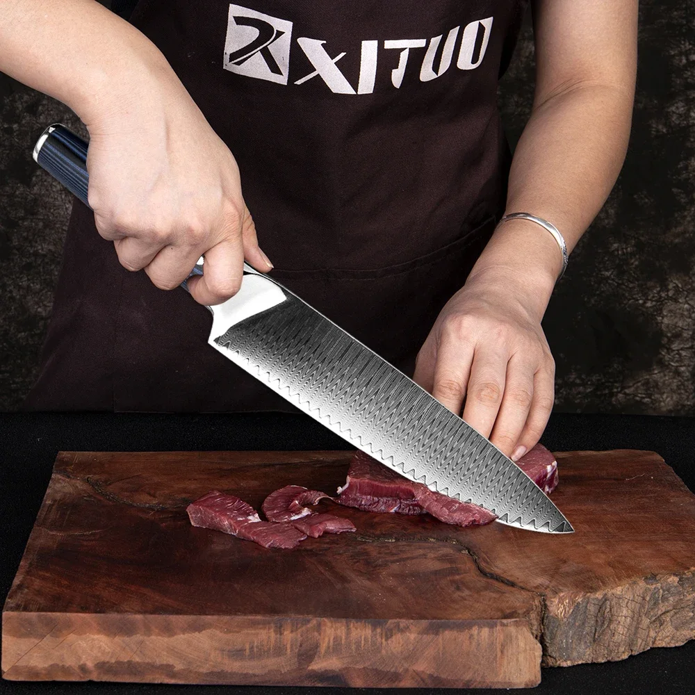 Japanese Damascus Chef Knife 8 Inch Kitchen Knives Damascus Steel Gyuto Kiritsuke Meat Knife Sharp Cooking Cutting Chefs Knife