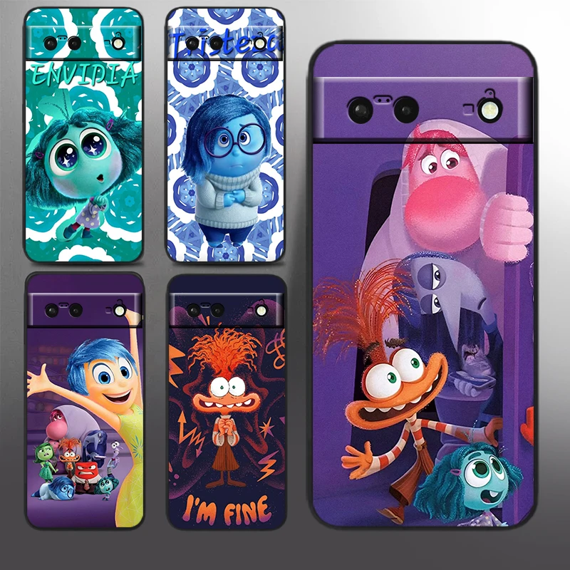 

Disney Inside Out Emote Cute For Google Pixel 9 8 7A 7 6A 6 5A 5 4 4A XL 5G Black Silicon Shockproof Shell Back Phone Case