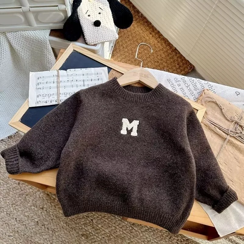 

Boys Woolen Sweater Crochet Cotton Windbreak 2025 Dazzling Warm Thicken Autumn Winter Pullover Plus Size Children's Clothing