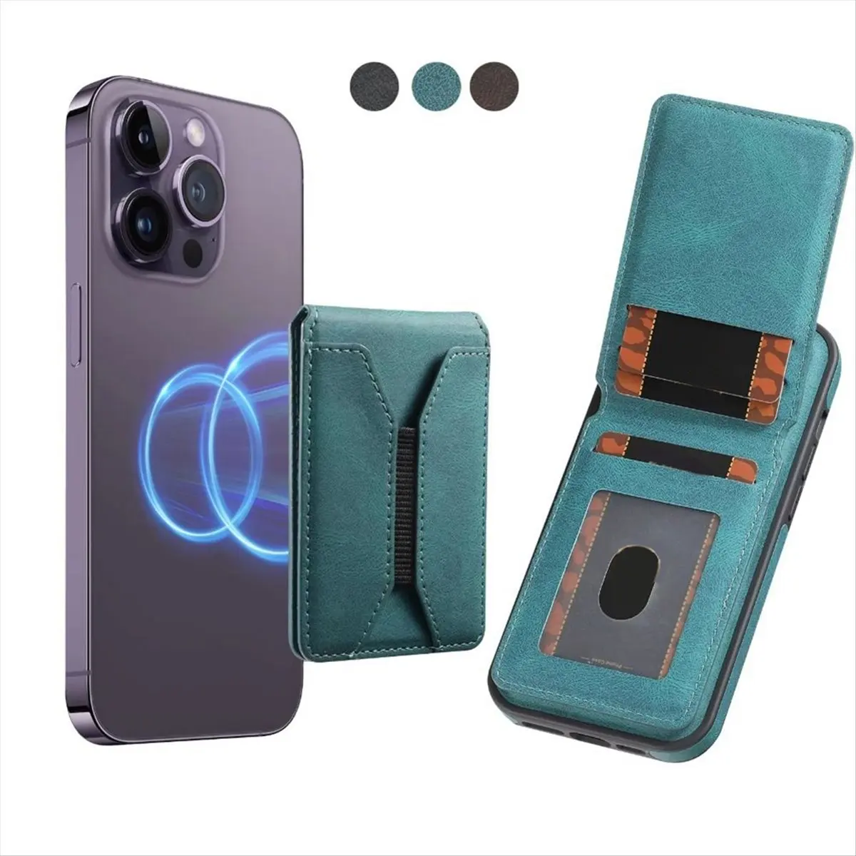 For Wallet Phone Card Holder Magnetic Leather Mobile Phone Stand Anti-Theft Foldable for 16 15 14ProMax,A