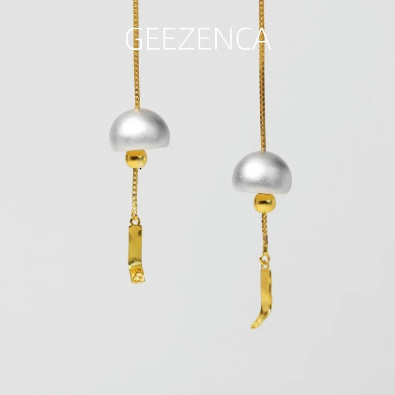 GEEZENCA 925 Sterling Silver Two Tone Wind Chimes Shaped Dangle Earrings For Women Chic Unique Long Line Earring 2024 New Gift