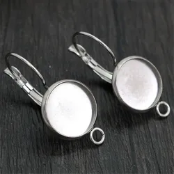 ( No Fade ) 12mm 10pcs Stainless Steel one Loop French Lever Back Earrings Blank/Base,Fit 12mm Glass Cabochons,Buttons