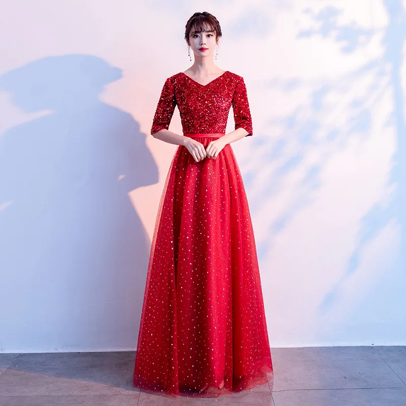New Chorus Competition Red Song Performance Dress Female Long Dress Piano Performance Temperament Banquet Host Evening Dress