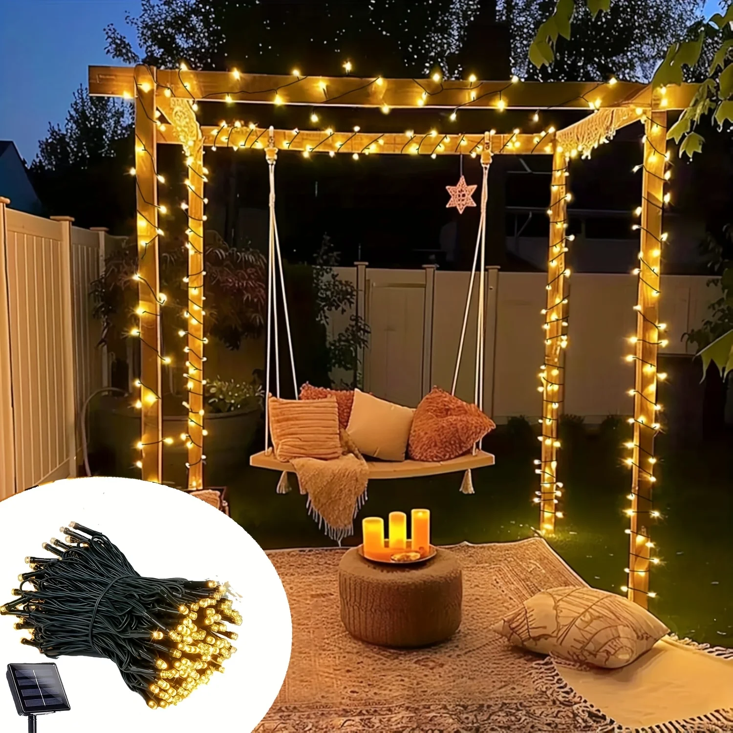 Luz decorativa solar para jardim, 8 modos, natal, luz solar, área externa, à prova d'água, luz de fadas para festas, casamentos, feriados
